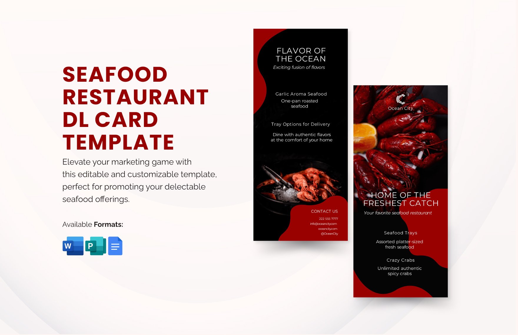Seafood Restaurant DL Card Template in Word, Google Docs, Publisher