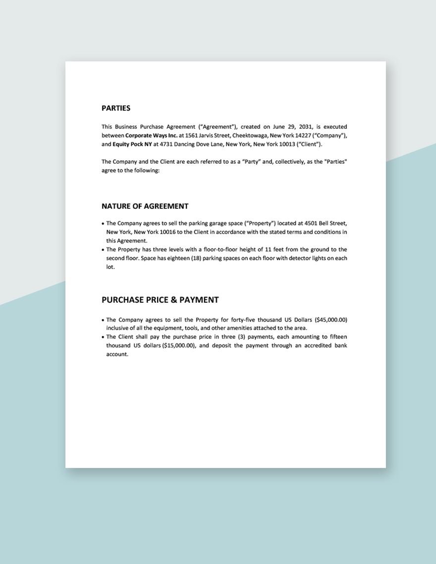 Business Asset Purchase Agreement Template