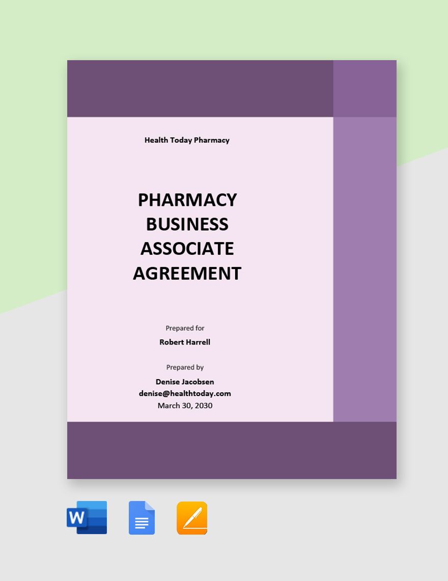 Pharmacy Business Associate Agreement Template in Word, Google Docs, PDF, Apple Pages
