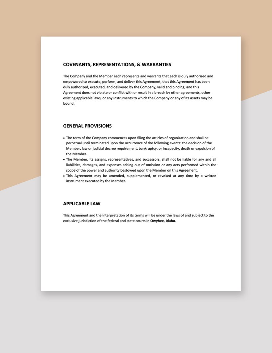 Small Business Operating Agreement Template