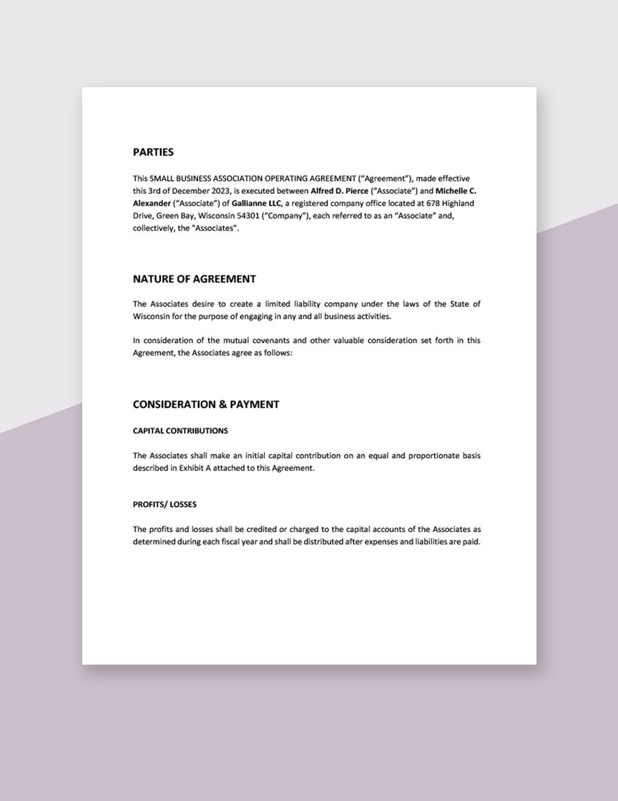 Small Business Association Operating Agreement Template