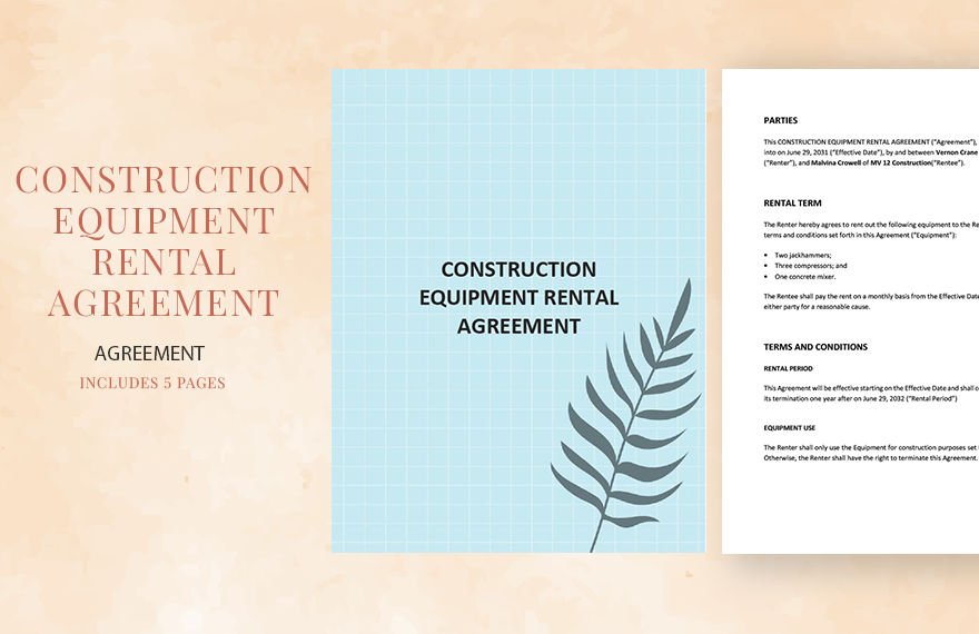 Company Equipment Rental Agreement Template - Google Docs, Word, Apple ...