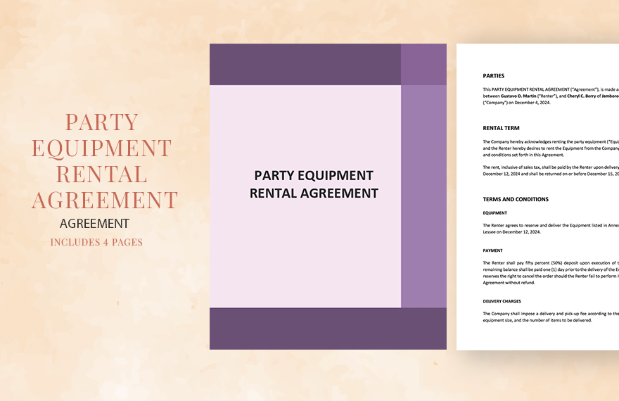 Party Equipment Rental Agreement Template