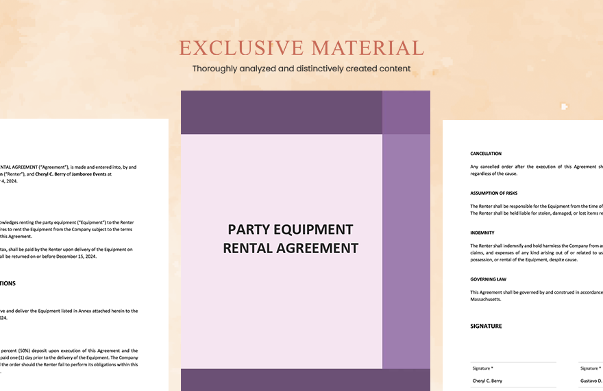 Party Equipment Rental Agreement Template