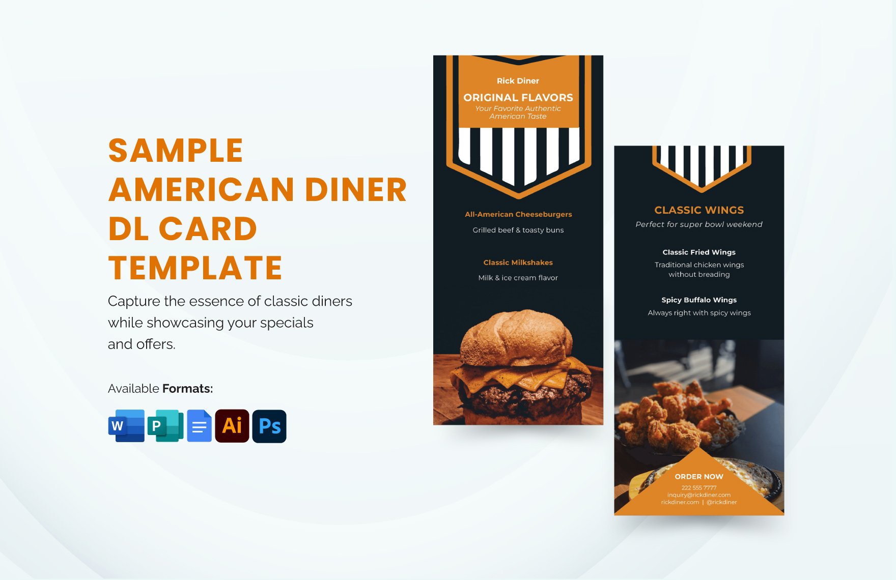 Sample American Diner DL Card Template in Word, Google Docs, Illustrator, PSD, Publisher