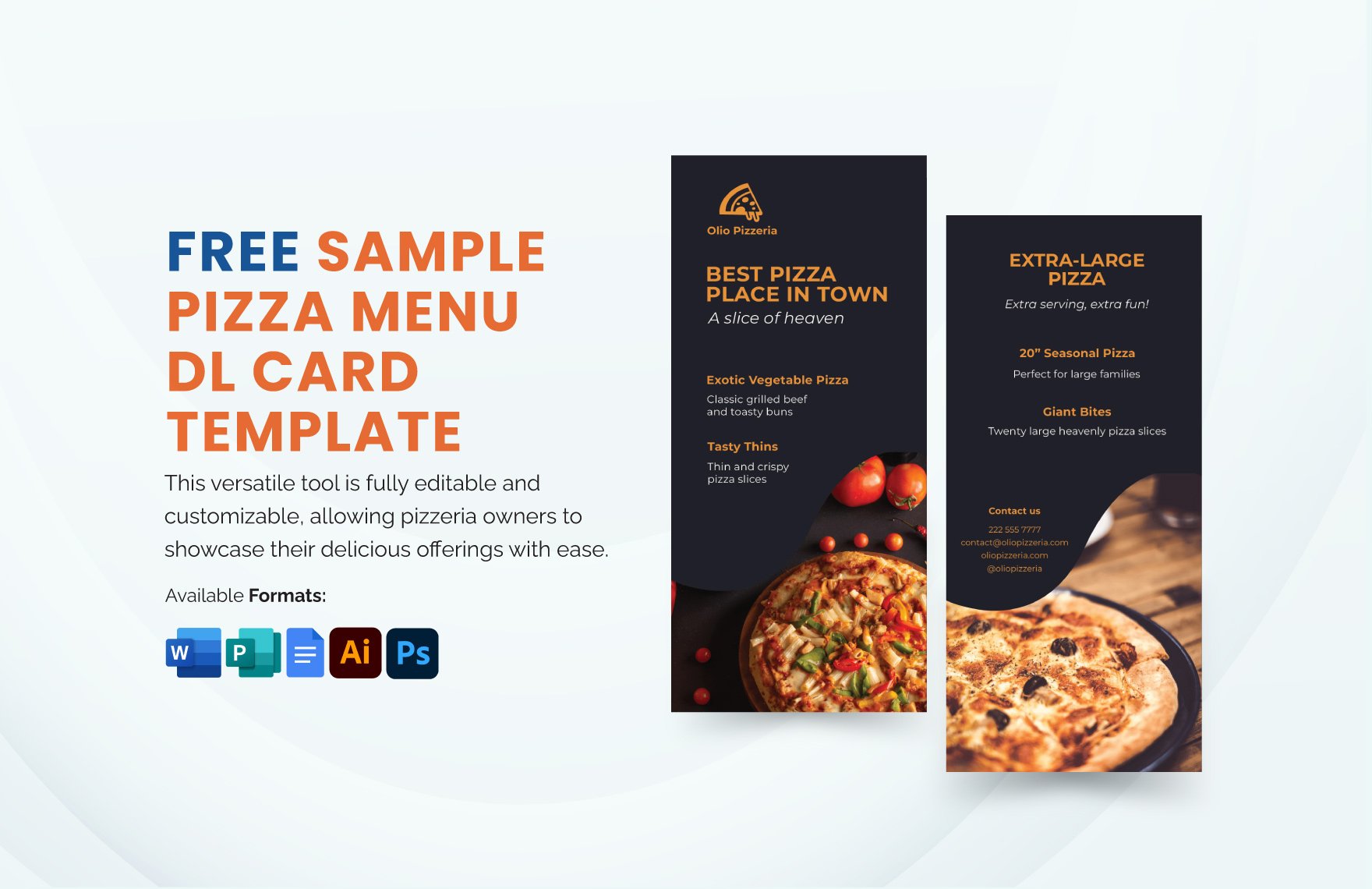 Free Sample Pizza Menu DL Card Template in Word, Google Docs, Illustrator, PSD, Publisher