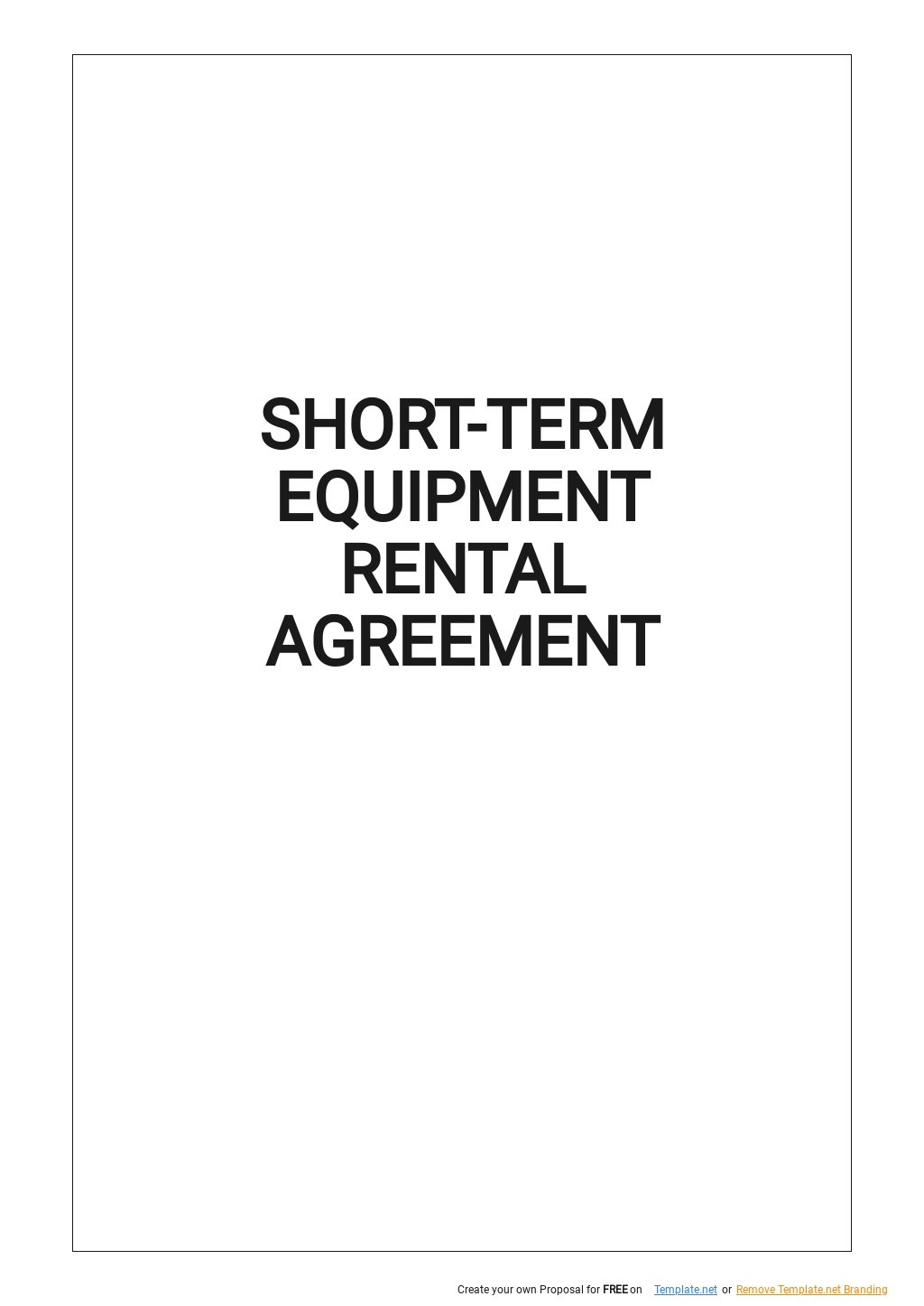 Short Term Equipment Rental Agreement Template