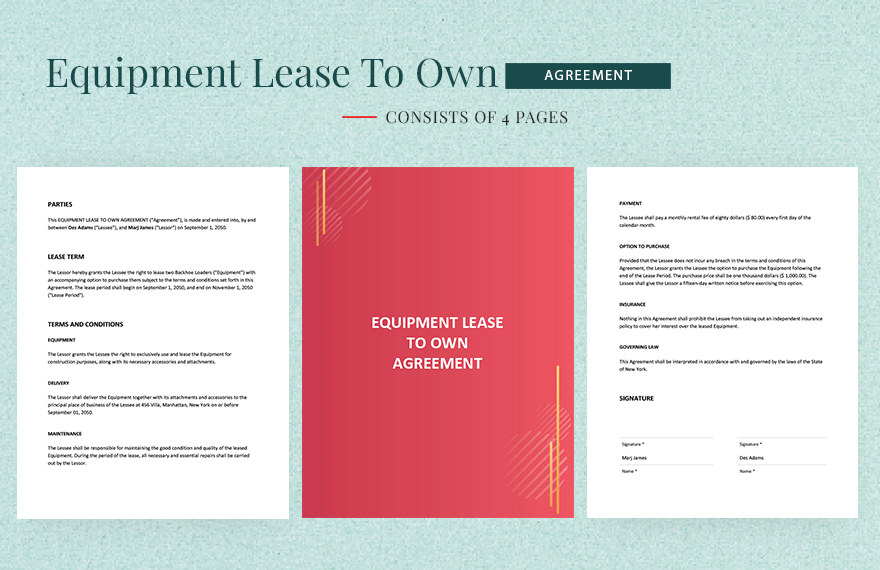 Equipment Lease To Own Agreement Template