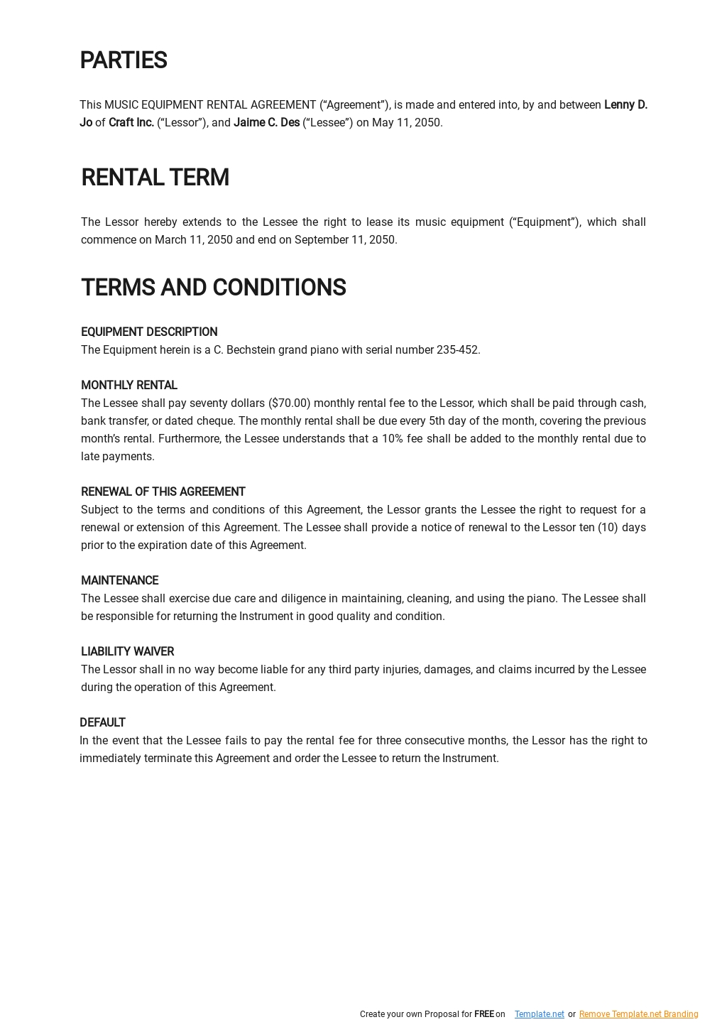 Music Equipment Rental Agreement Template - Google Docs, Word With Regard To music equipment rental agreement template