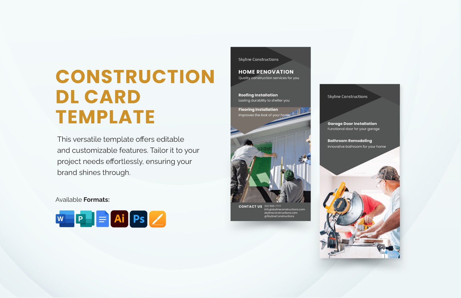 Construction DL Card Template in Word, Google Docs, Illustrator, PSD, Apple Pages, Publisher