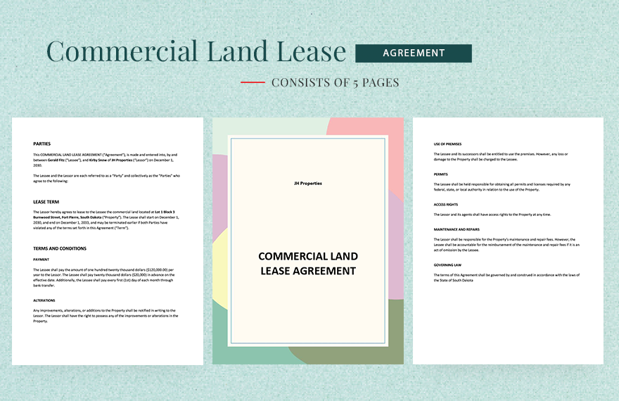Commercial Land Lease Agreement Template in Word, Google Docs, Apple Pages