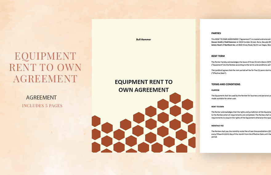 Equipment Rent To Own Agreement Template in Word, Google Docs, PDF, Apple Pages