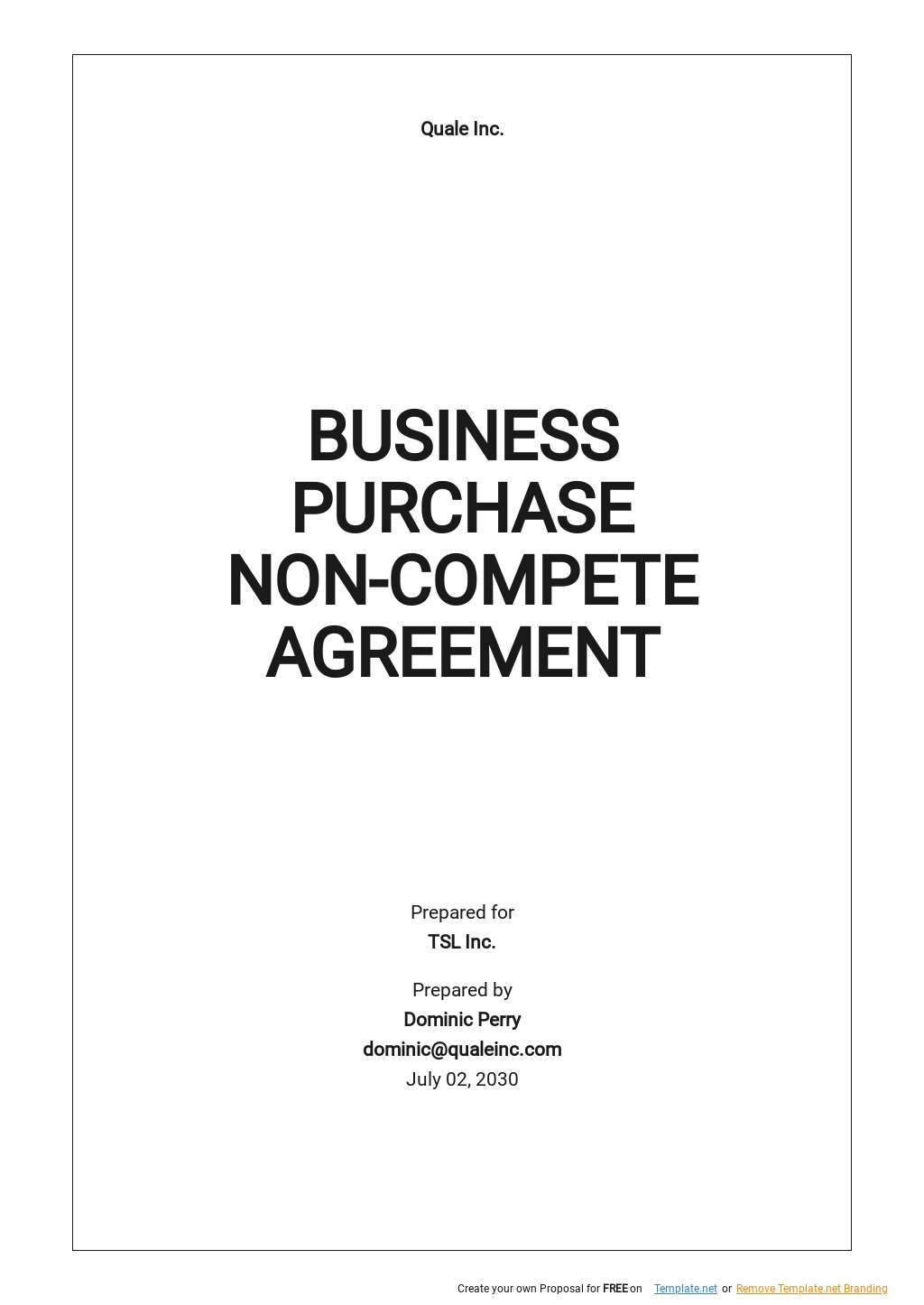 Business Purchase Non Compete Agreement Template