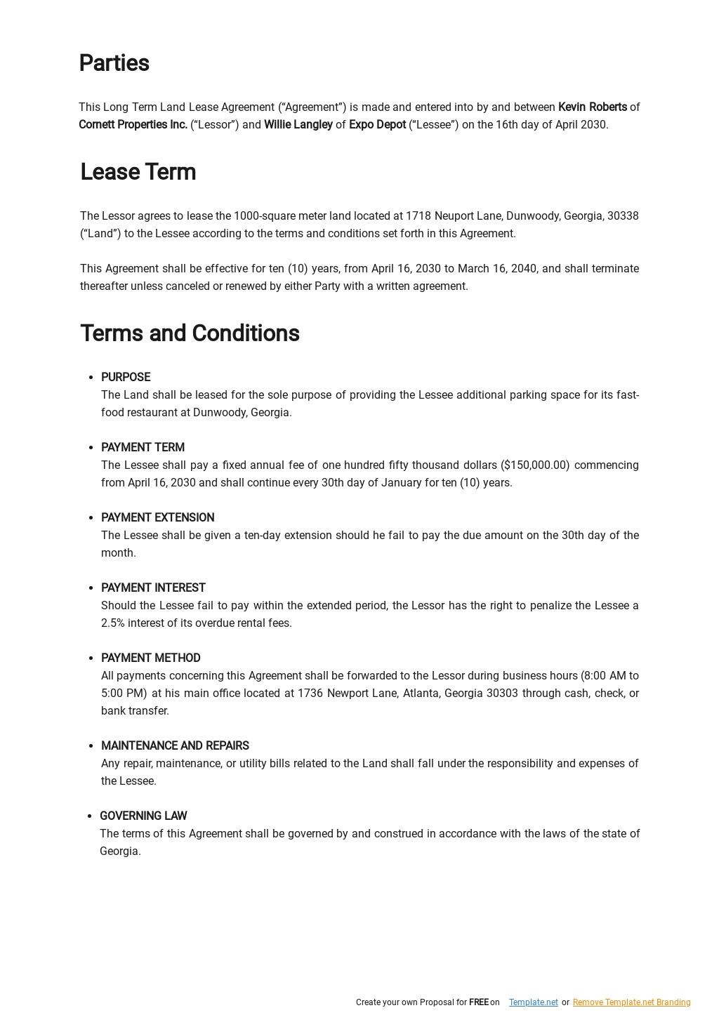 Long Term Rental Agreement Template