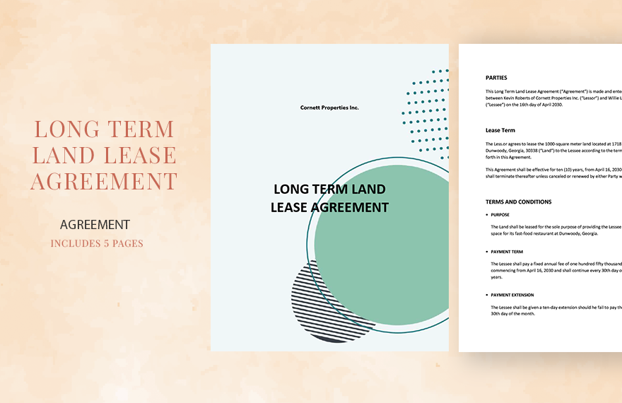 Long Term Land Lease Agreement Template in Word, Google Docs, Apple Pages