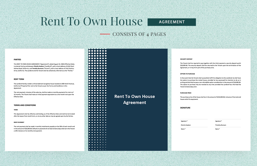 Rent To Own House Agreement Template  in Word, Google Docs, PDF, Apple Pages