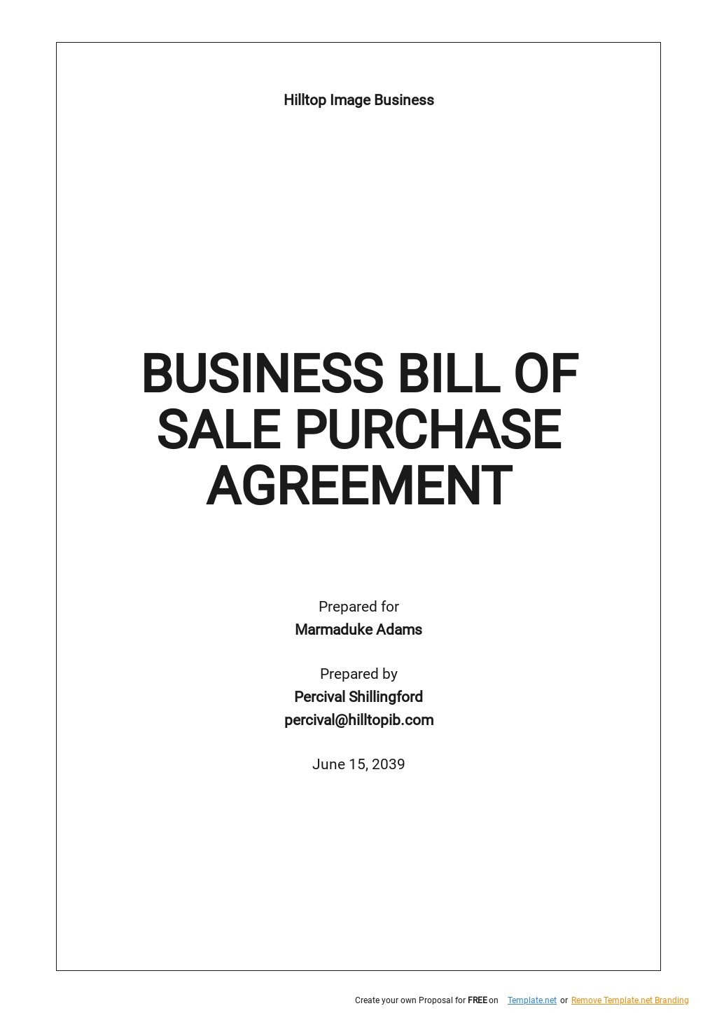 Business Bill Of Sale Purchase Agreement Template Google Docs Word 