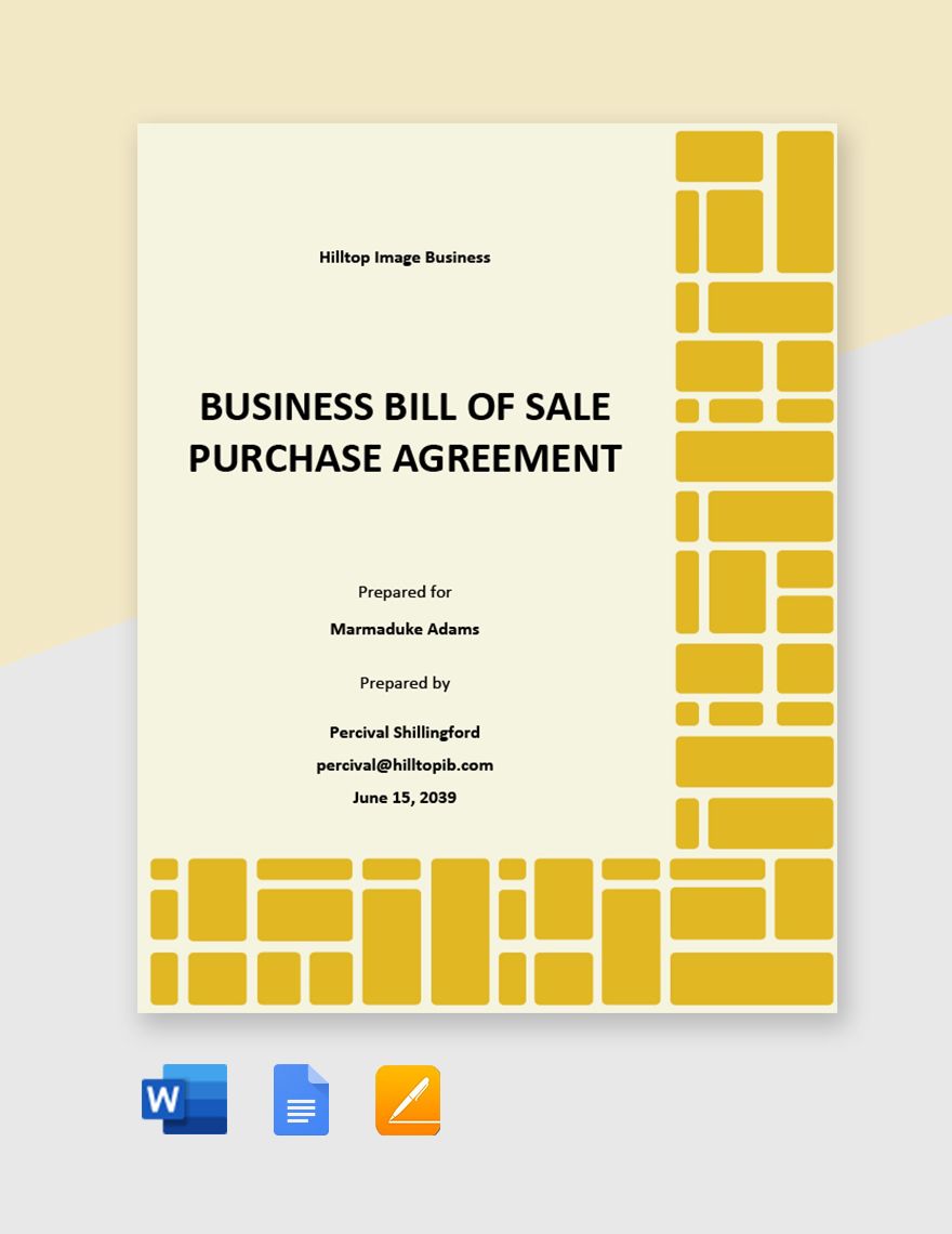 Business Bill of Sale Purchase Agreement Template