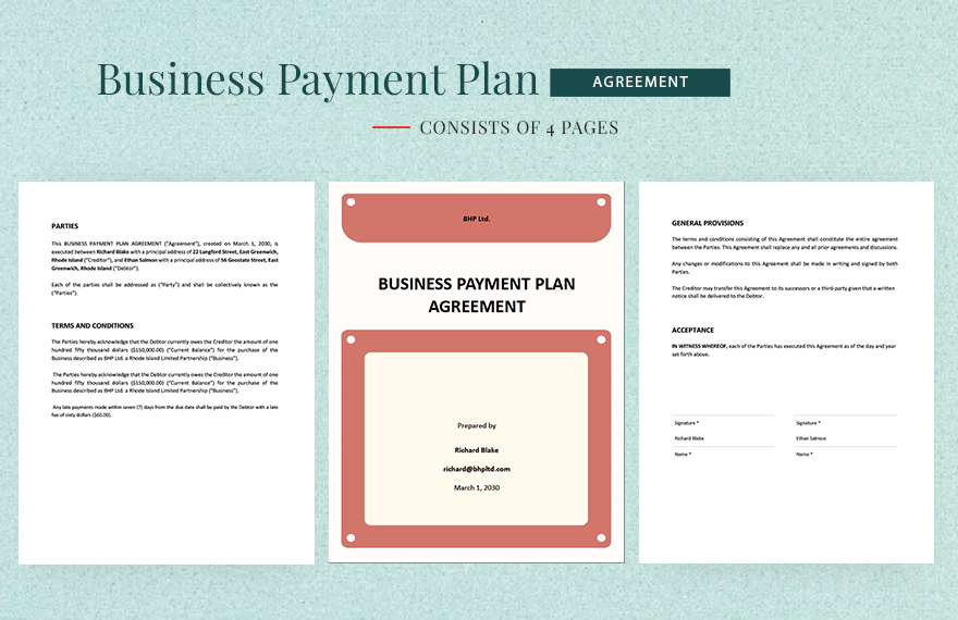 Business Payment Plan Agreement Template