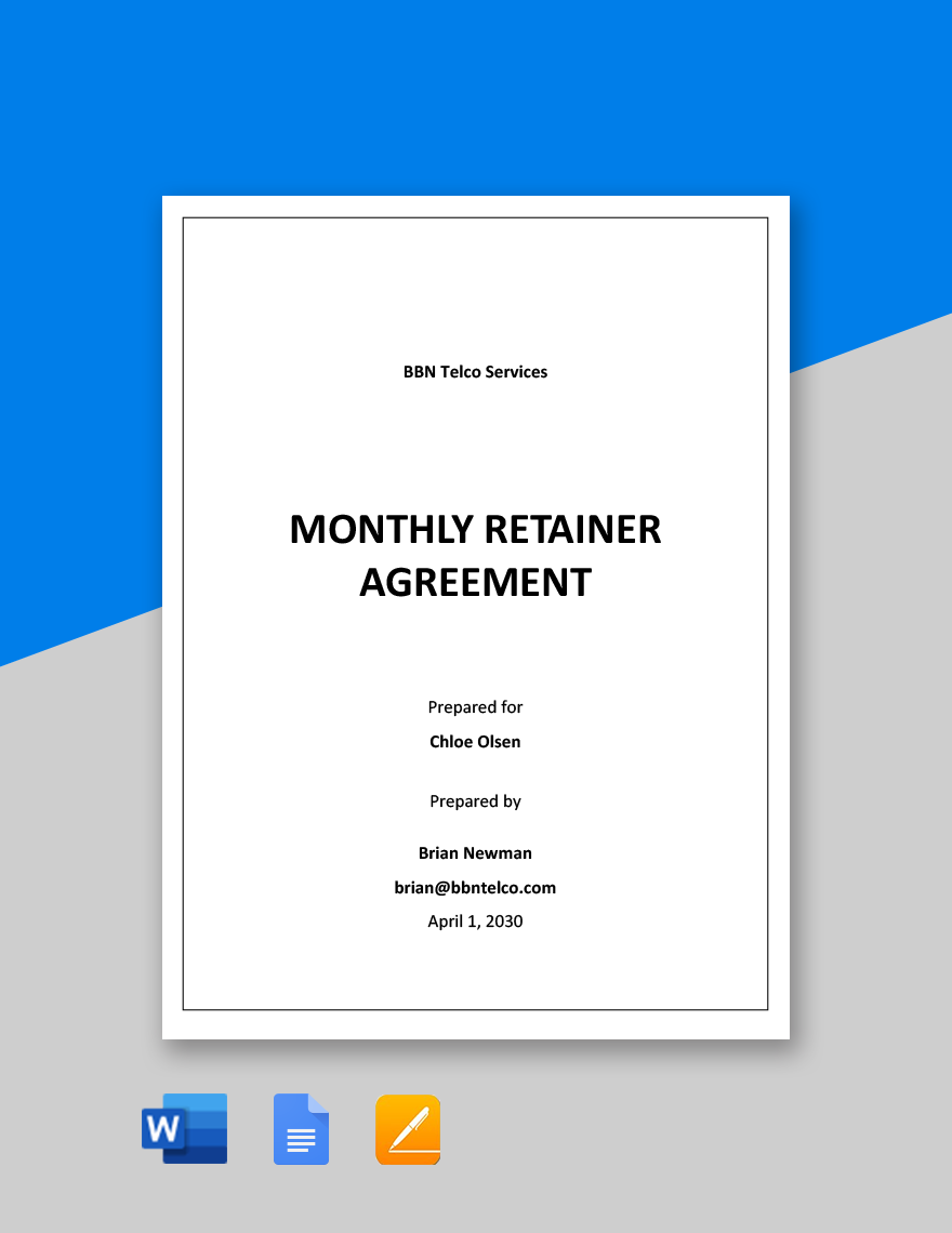Monthly Retainer Agreement Template in Word, Google Docs, Apple Pages