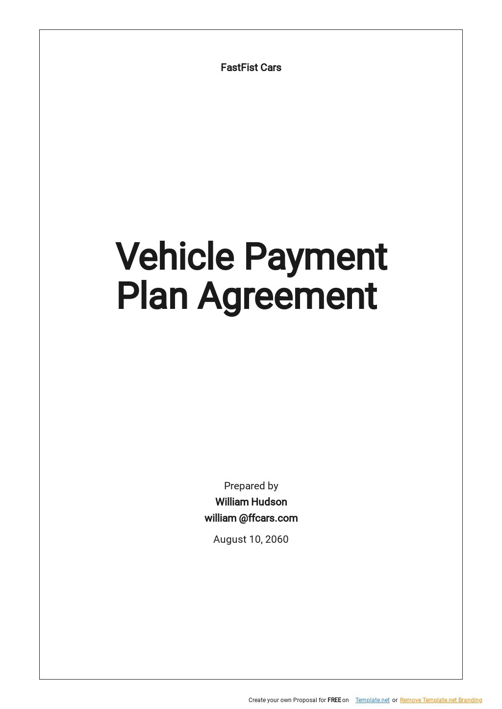 Vehicle Payment Plan Agreement Template Google Docs Word Apple