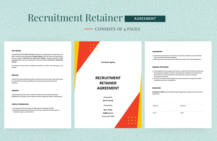 Recruitment Retainer Agreement Template in Word, Google Docs, Apple Pages