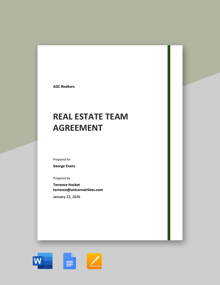 Realtor Team Agreement Template Google Docs, Word, Apple Pages, PDF
