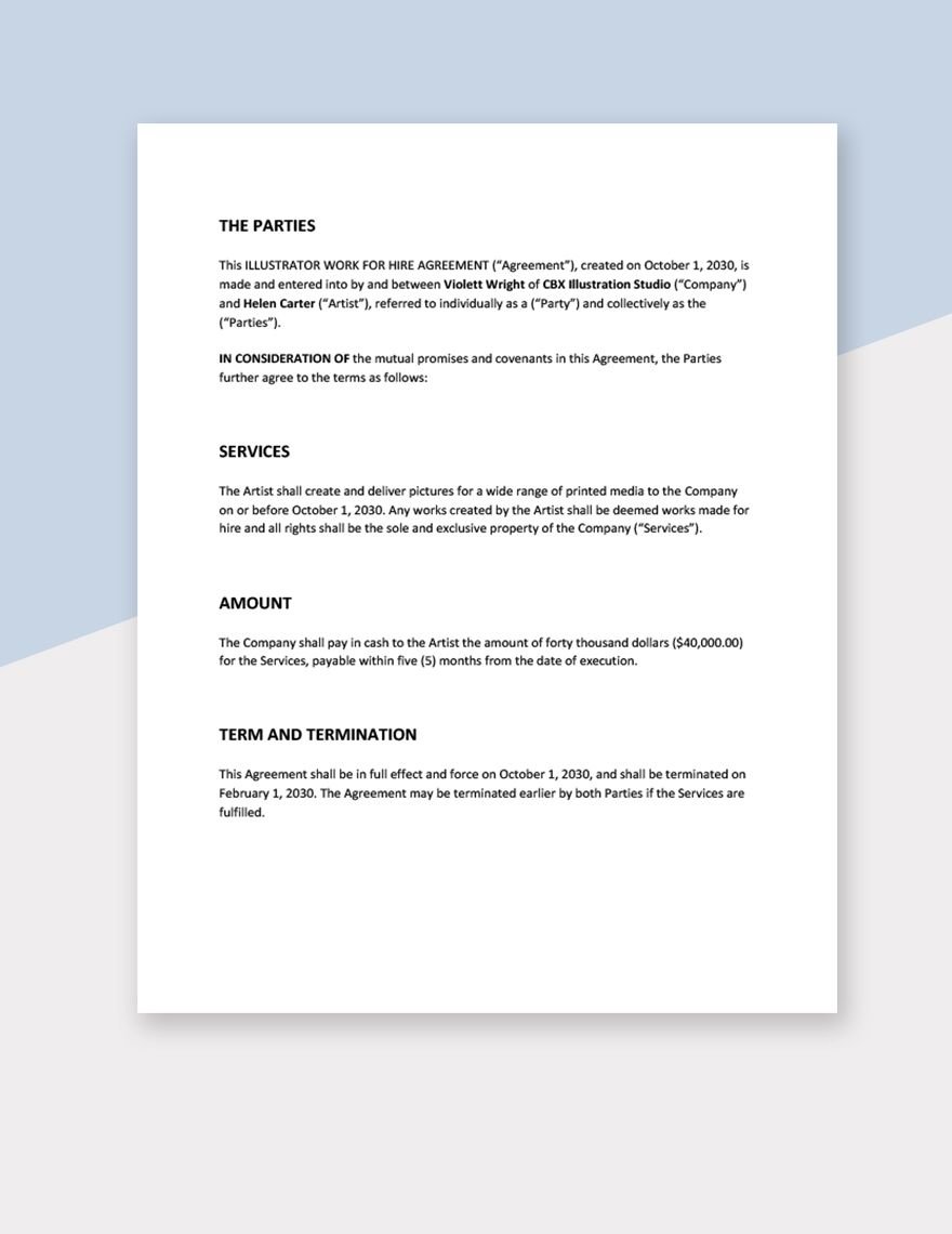 Illustrator Work For Hire Agreement Template