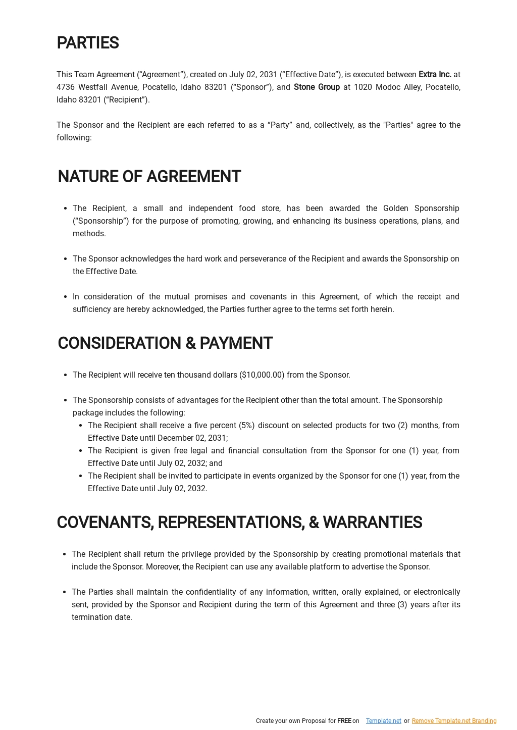 Club Sponsorship Agreement Template