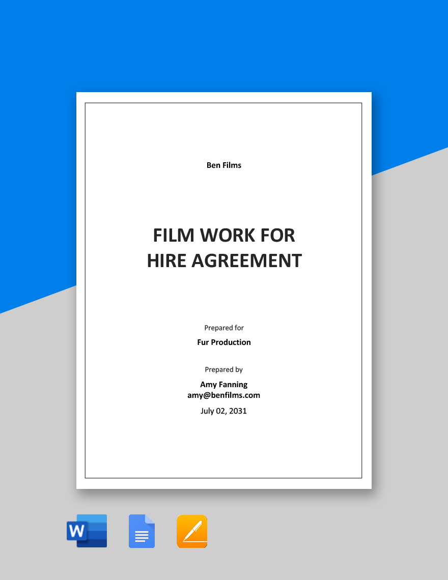 Film Work For Hire Agreement Template in Word, Google Docs, PDF, Apple Pages