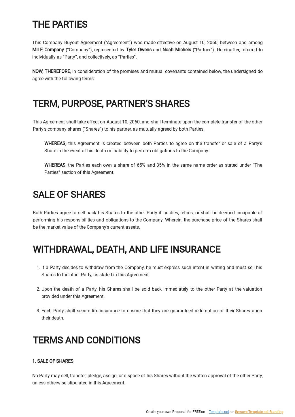 Company Buyout Agreement Template - Google Docs, Word  Template.net With buyout agreement template