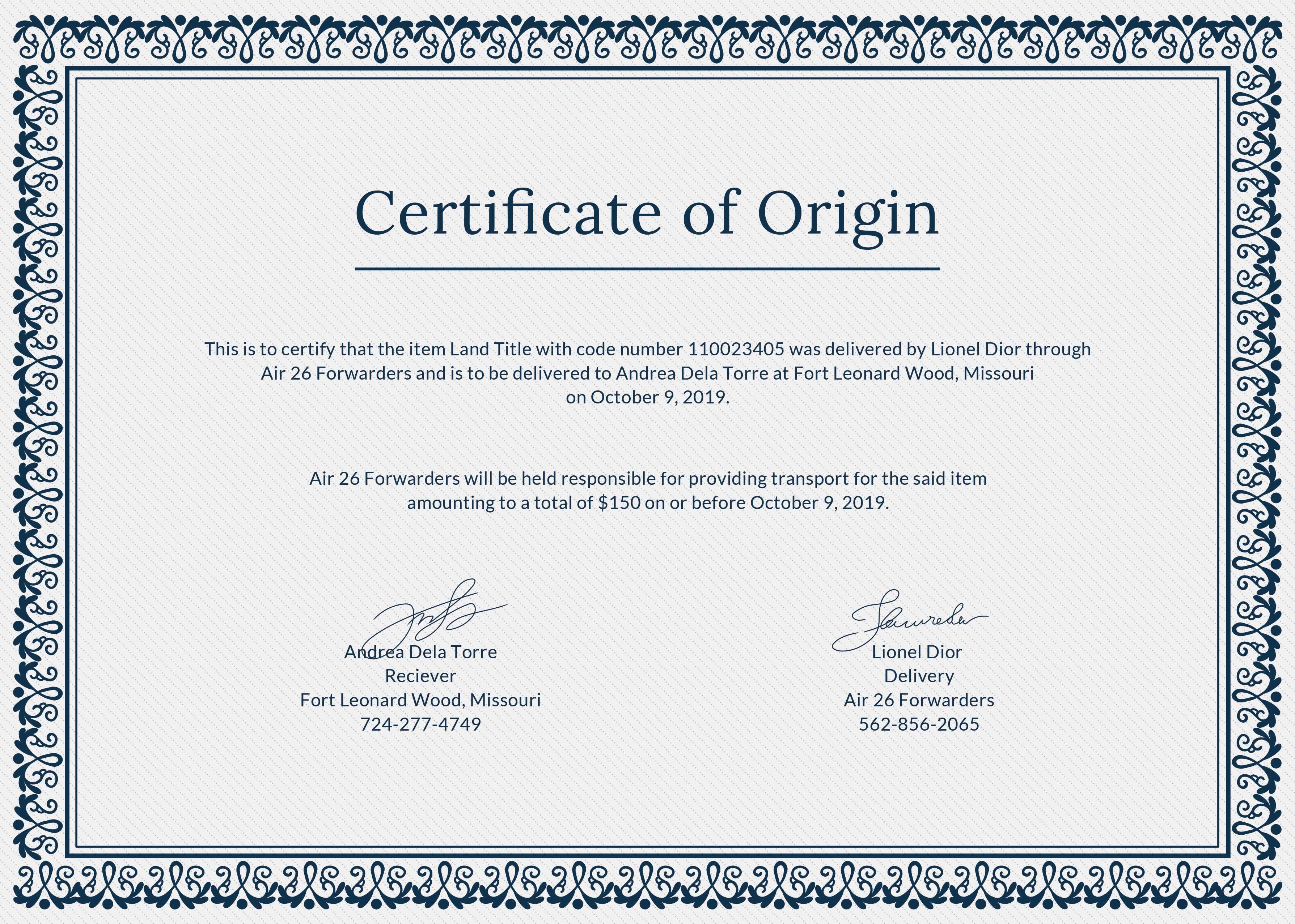 Free Certificate of Origin Template in PSD, MS Word ...