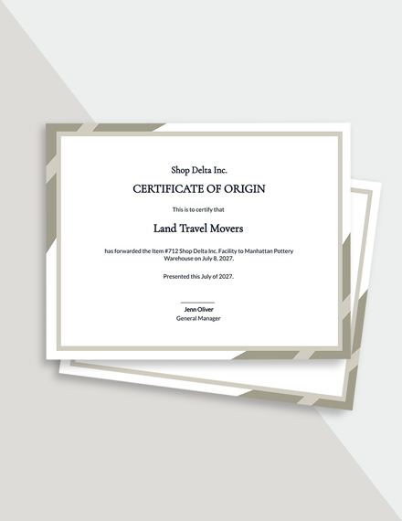 Certificate of Origin - Google Docs, Illustrator, InDesign, Word, Apple Pages, PSD, Publisher