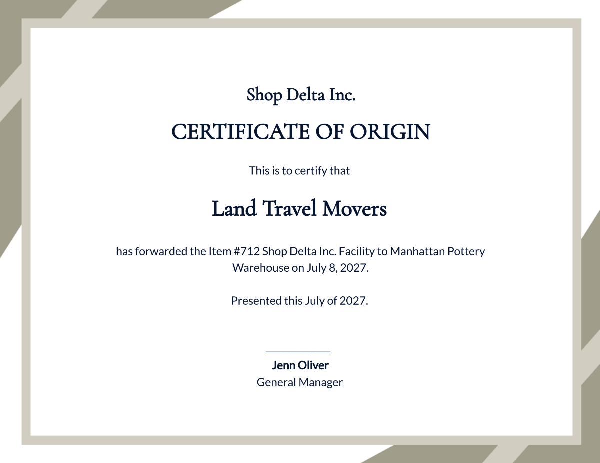 Free Certificate of Origin Template