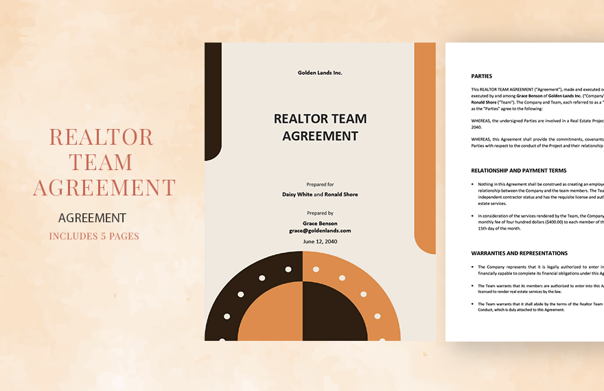 Realtor Team Agreement Template in MS Word, Portable Documents