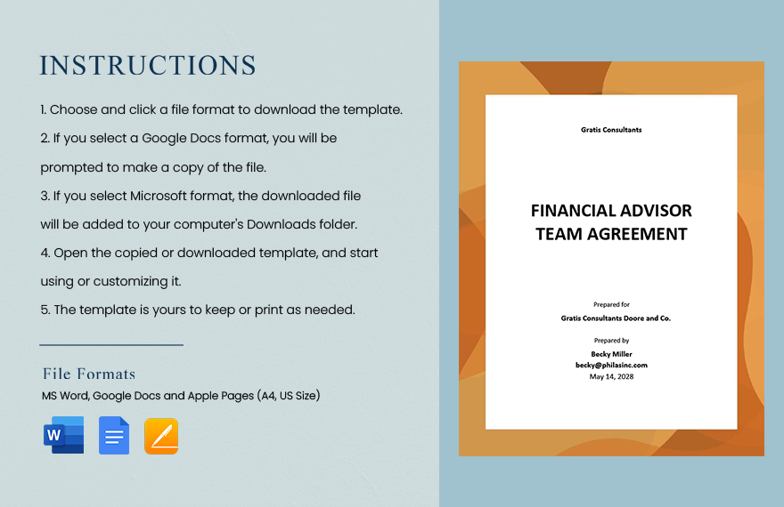 Financial Advisor Team Agreement Template