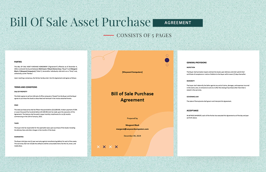 Bill Of Sale Asset Purchase Agreement Template