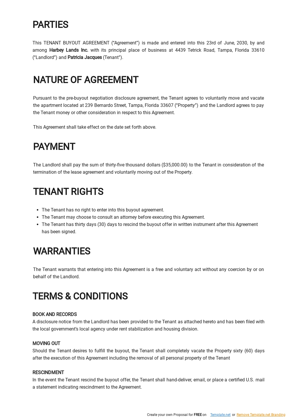 Tenant Buyout Agreement Template - Google Docs, Word  Template.net For buyout agreement template