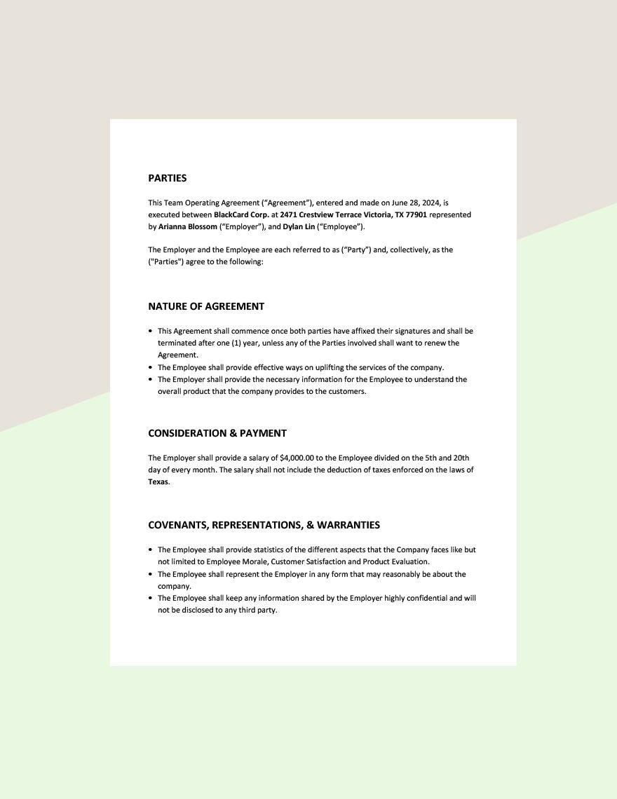 Team Operating Agreement Template Download in Word, Google Docs