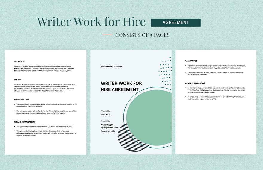Writer Work for Hire Agreement Template in Word, Google Docs, PDF, Apple Pages