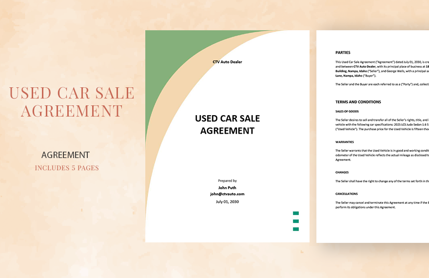 Used Car Sale Agreement Template