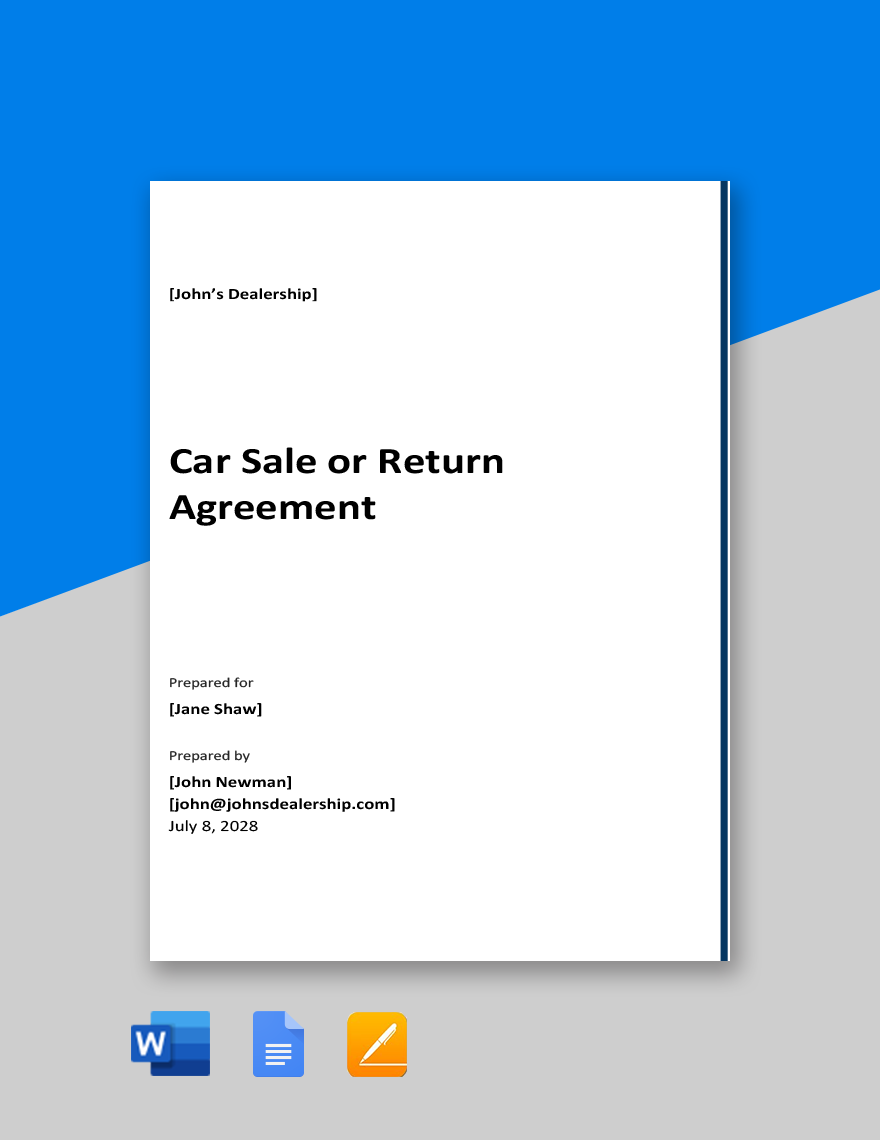 Car Sale Or Return Agreement Template