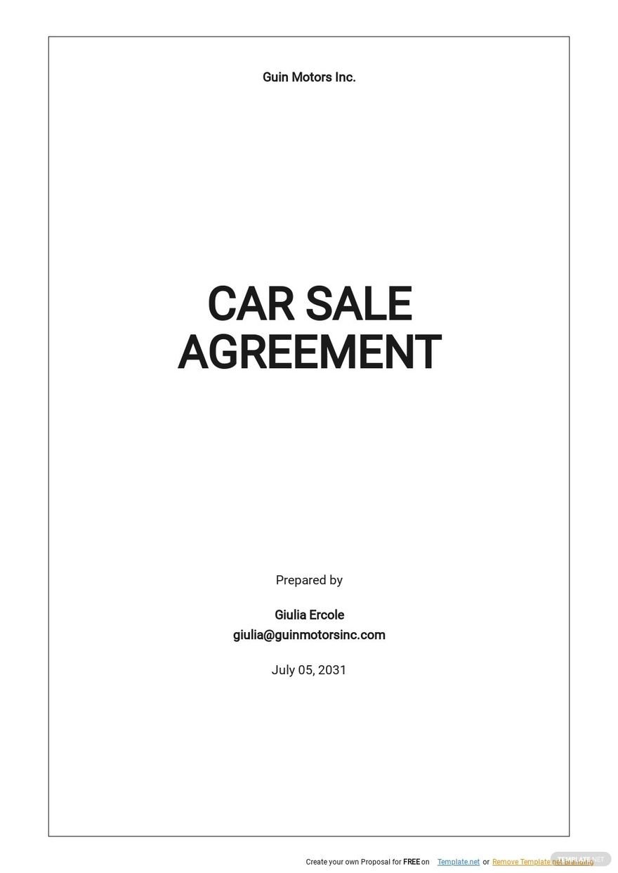 Simple Car Sale Agreement Template