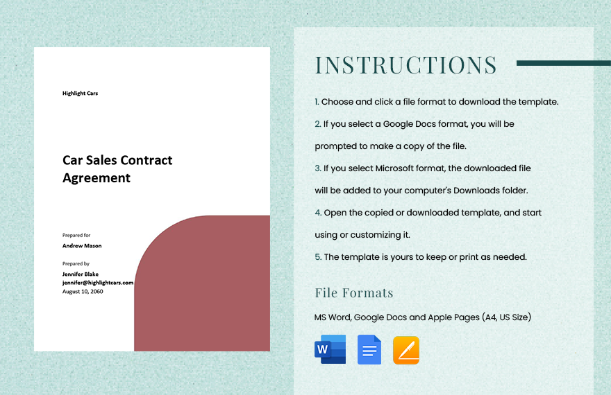 Car Sale Contract Agreement Template 
