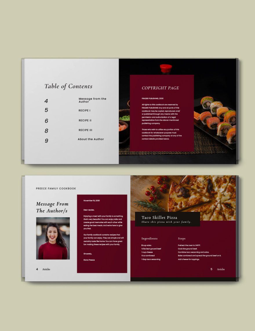 Sample Free Square Family Cookbook Template