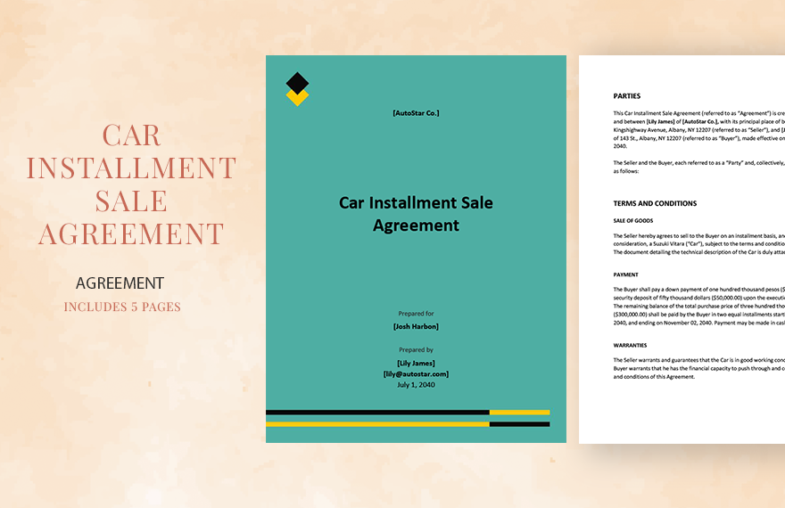 Car Installment Sale Agreement Template