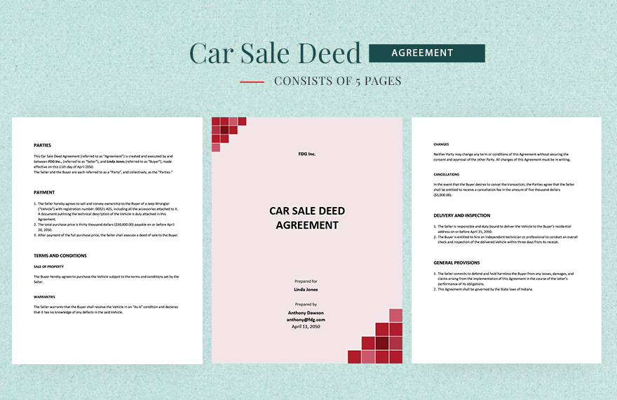 Car Sale Deed Agreement Template