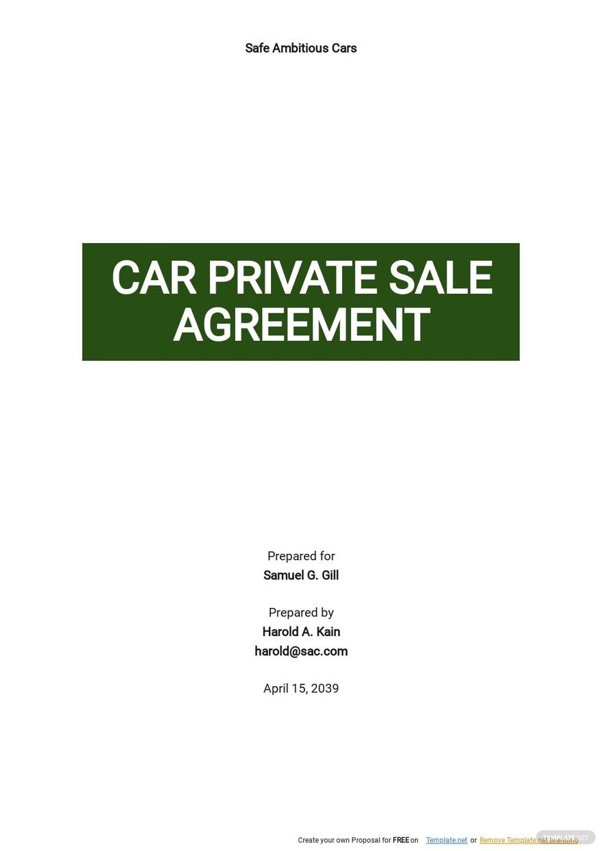 Car Private Sale Agreement Template
