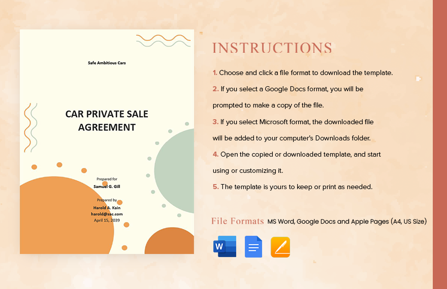 Car Private Sale Agreement Template