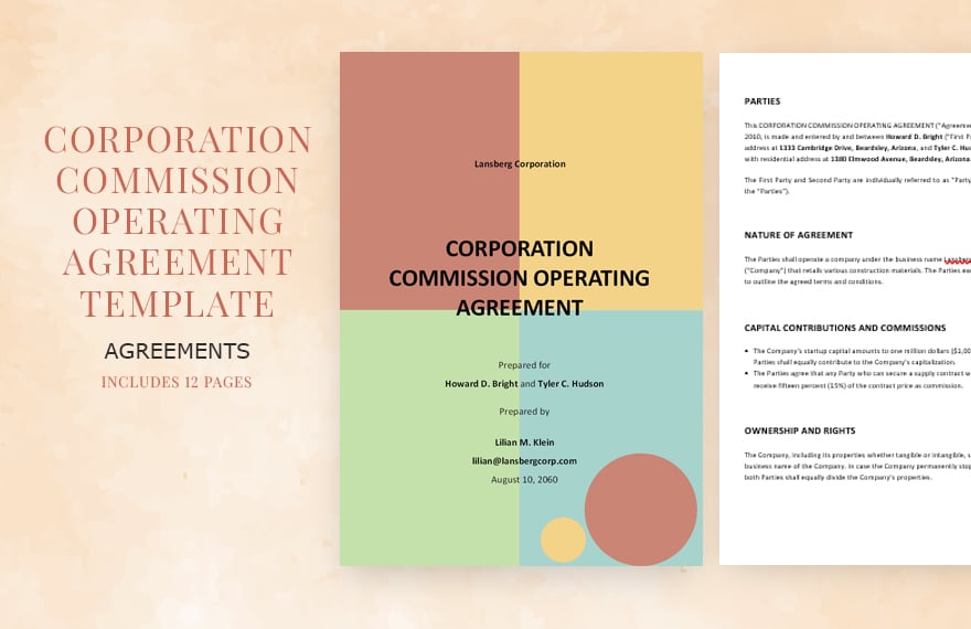 Corporation Commission Operating Agreement Template in Word, Google Docs, Apple Pages